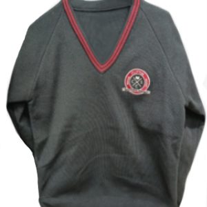 Clifton School Jumper With Logo - Black With Red Stripe