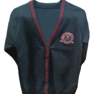 Clifton School Cardigan With Logo - Black With Red Stripe