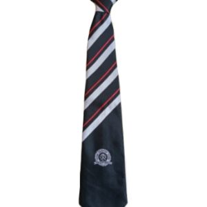 Clifton Community School Tie - Black With White And Red Stripes