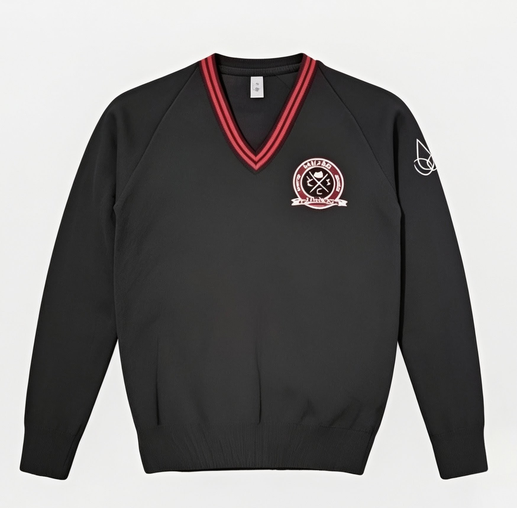 Clifton School Jumper With Logo - Black With Red Stripe