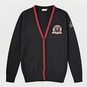 Clifton School Cardigan With Logo - Black With Red Stripe