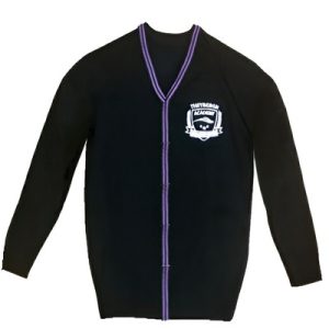 Thrybergh Academy School Cardigan With Logo - Black With Purple Stripes